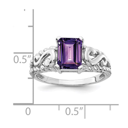 14K Weißgold Ring mit Amethyst im Smaragdschliff, 8x6 mm