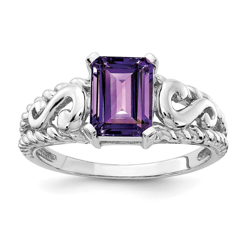 14K Weißgold Ring mit Amethyst im Smaragdschliff, 8x6 mm