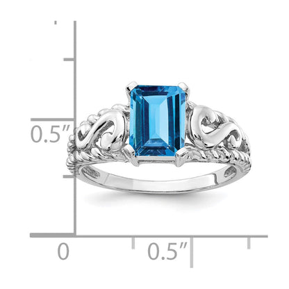 14K Weißgold Ring mit Blautopas im Smaragdschliff, 8x6 mm