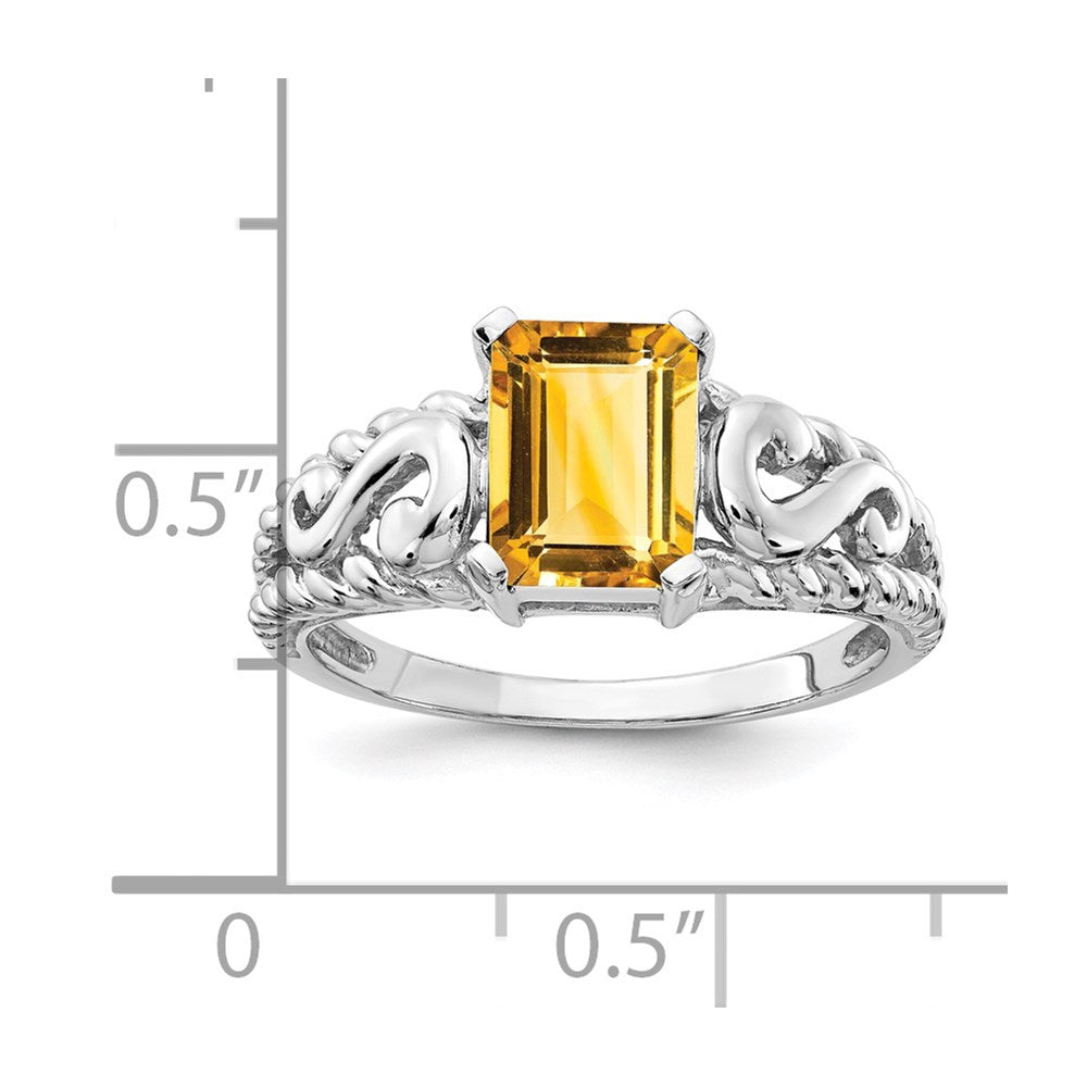 14K Weißgold Ring mit Citrin im Smaragdschliff 8x6mm