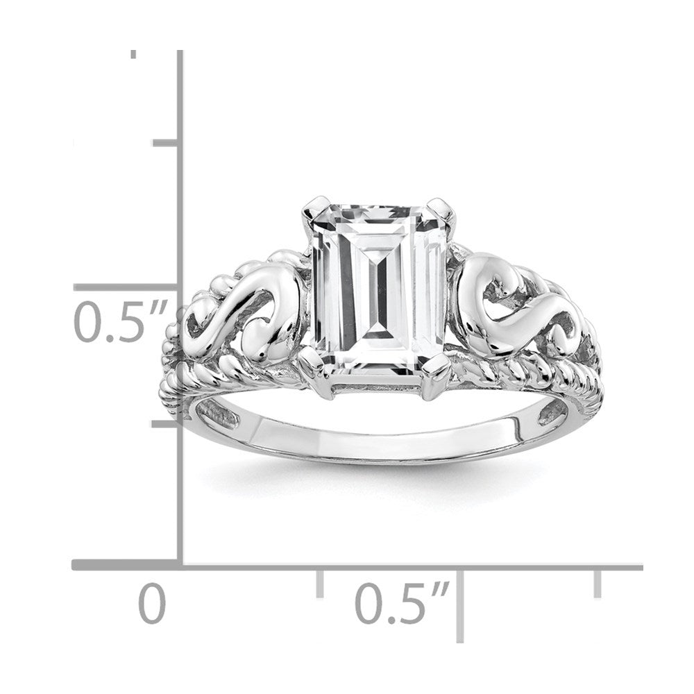 14K Weißgold Ring mit Zirkonia im Smaragdschliff, 8 x 6 mm