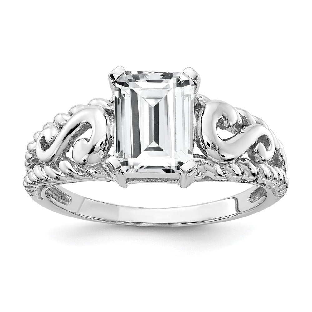 14K Weißgold Ring mit Zirkonia im Smaragdschliff, 8 x 6 mm
