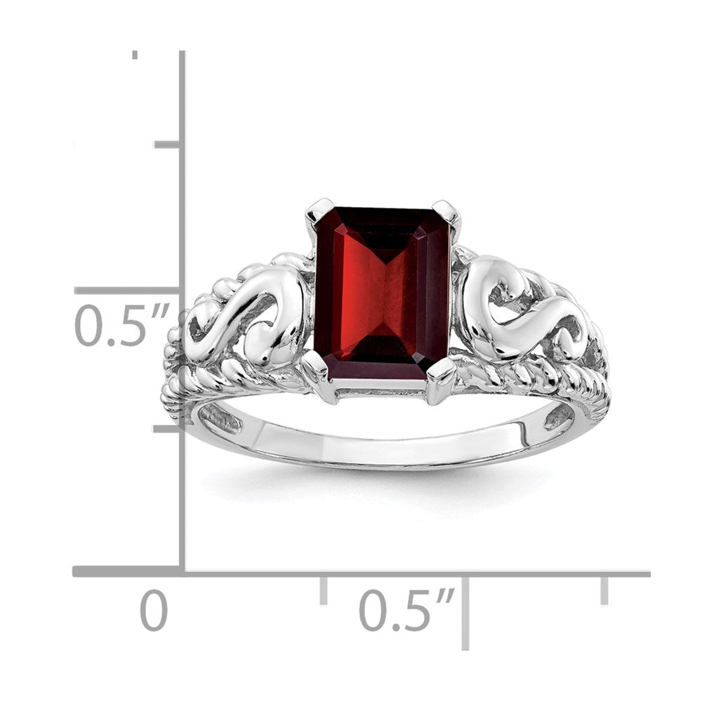 14K Weißgold Ring mit Smaragdschliff-Granat 8x6 mm