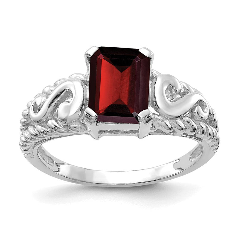 14K Weißgold Ring mit Smaragdschliff-Granat 8x6 mm