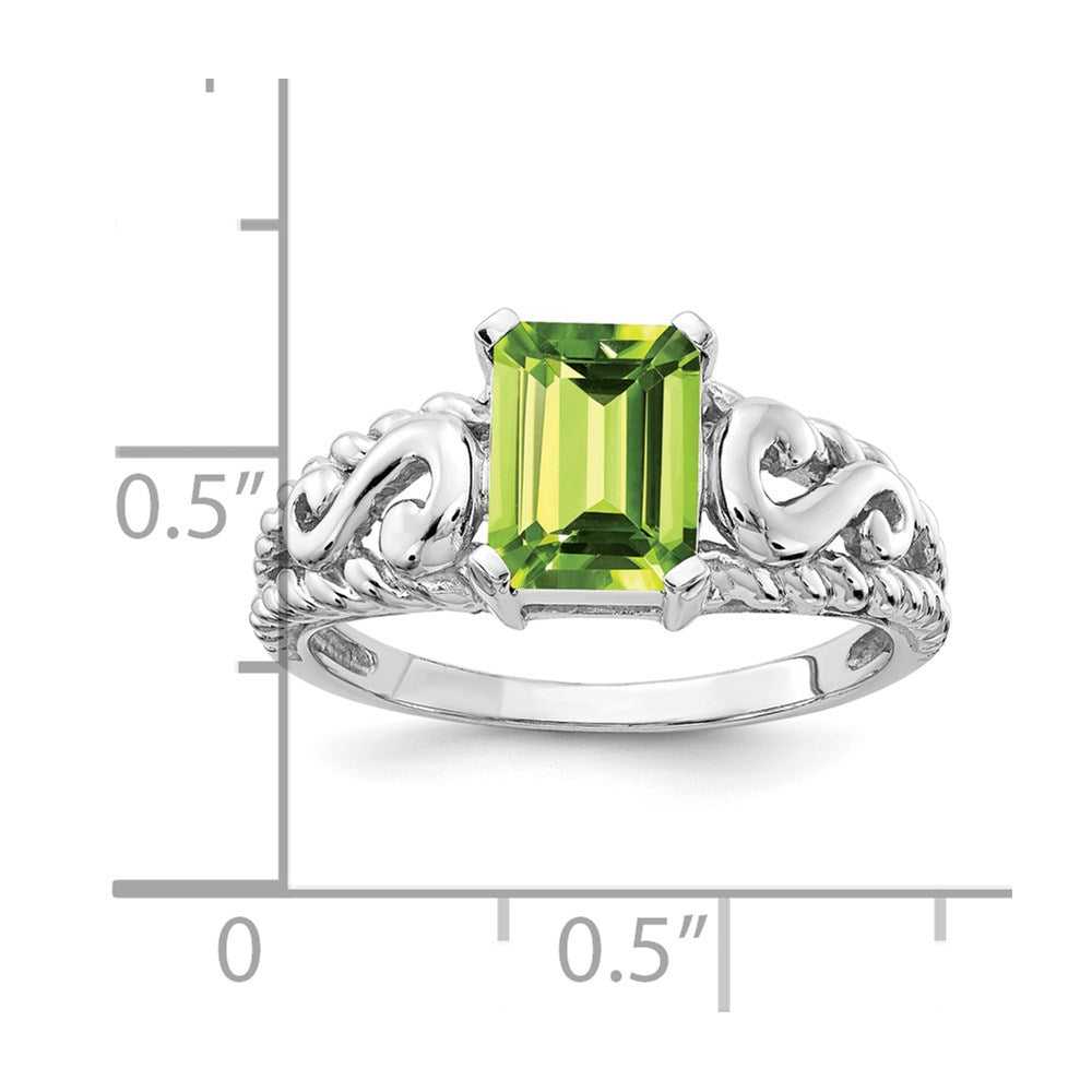 14K Weißgold Ring mit Peridot im Smaragdschliff 8x6mm