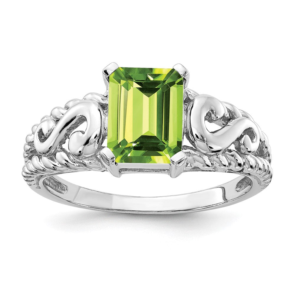 14K Weißgold Ring mit Peridot im Smaragdschliff 8x6mm