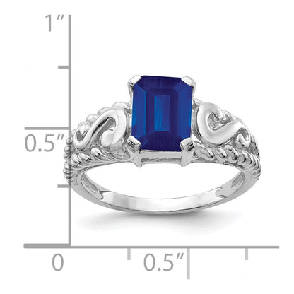 14K Weißgold Ring mit Saphir im Smaragdschliff, 8x6 mm