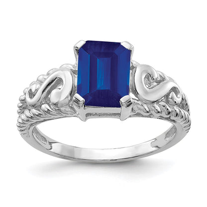14K Weißgold Ring mit Saphir im Smaragdschliff, 8x6 mm