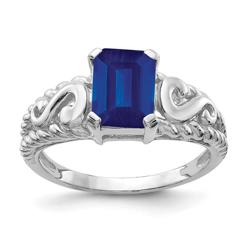 14K Weißgold Ring mit Saphir im Smaragdschliff, 8x6 mm