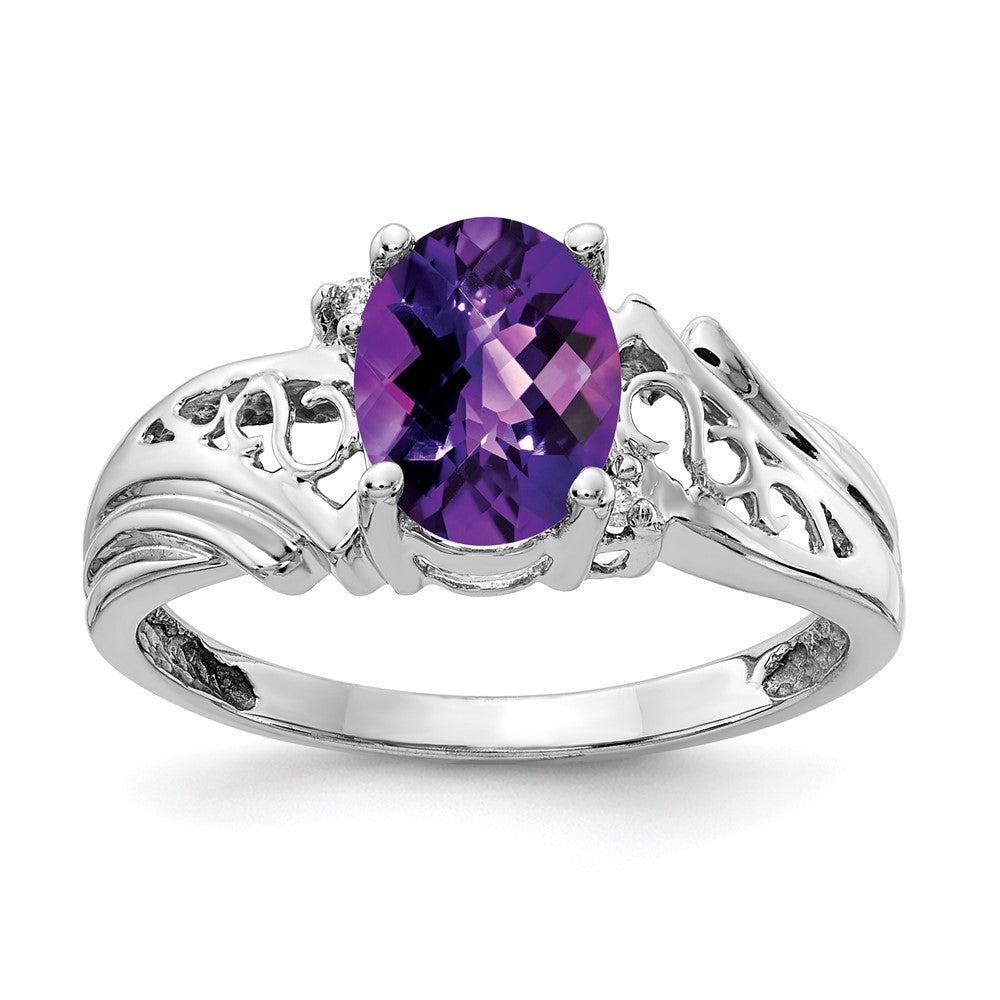 14K Weißgold 8x6mm Oval Amethyst Karo Aa Diamant Ring