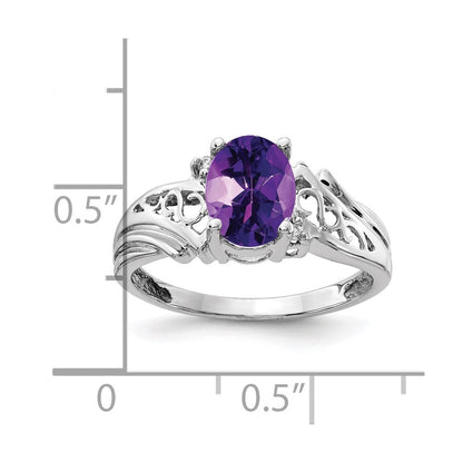 14K Weißgold 8x6mm Oval Amethyst A Echt Diamant Ring