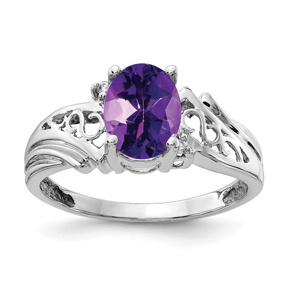 14K Weißgold 8x6mm Oval Amethyst Aa Diamant Ring