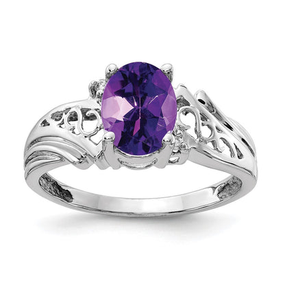 14K Weißgold 8x6mm Oval Amethyst Aaa Diamant Ring