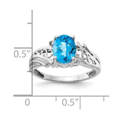 14K Weißgold 8x6mm Oval Blautopas Karo Aaa Diamant Ring