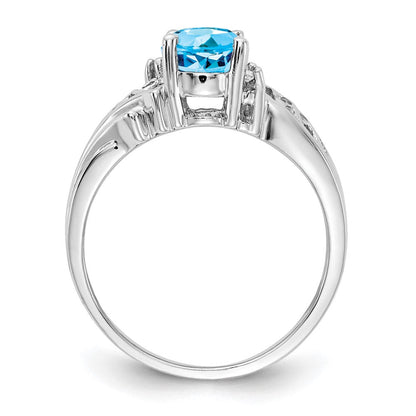 14K Weißgold 8x6mm Oval Blautopas Aaa Diamant Ring