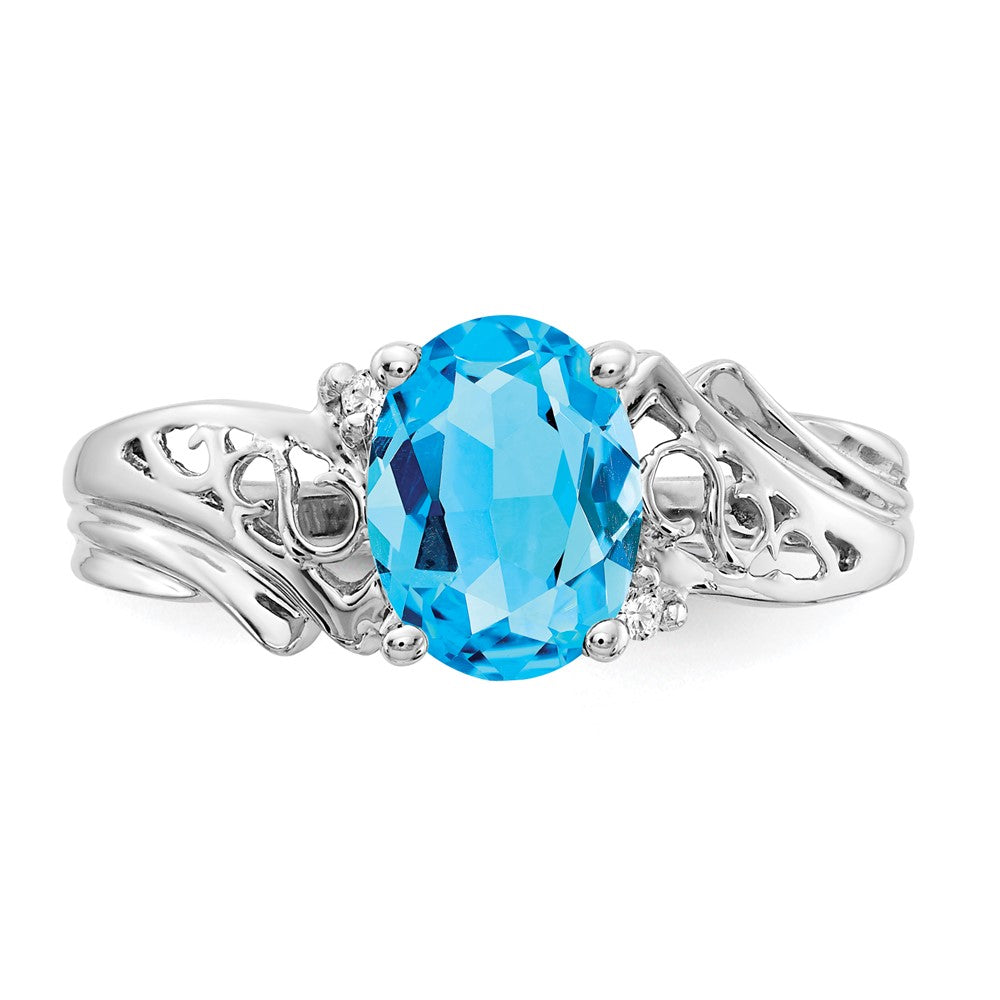 14K Weißgold 8x6mm Oval Blautopas Aaa Diamant Ring