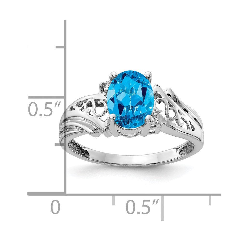 14K Weißgold 8x6mm Oval Blautopas Aa Diamant Ring