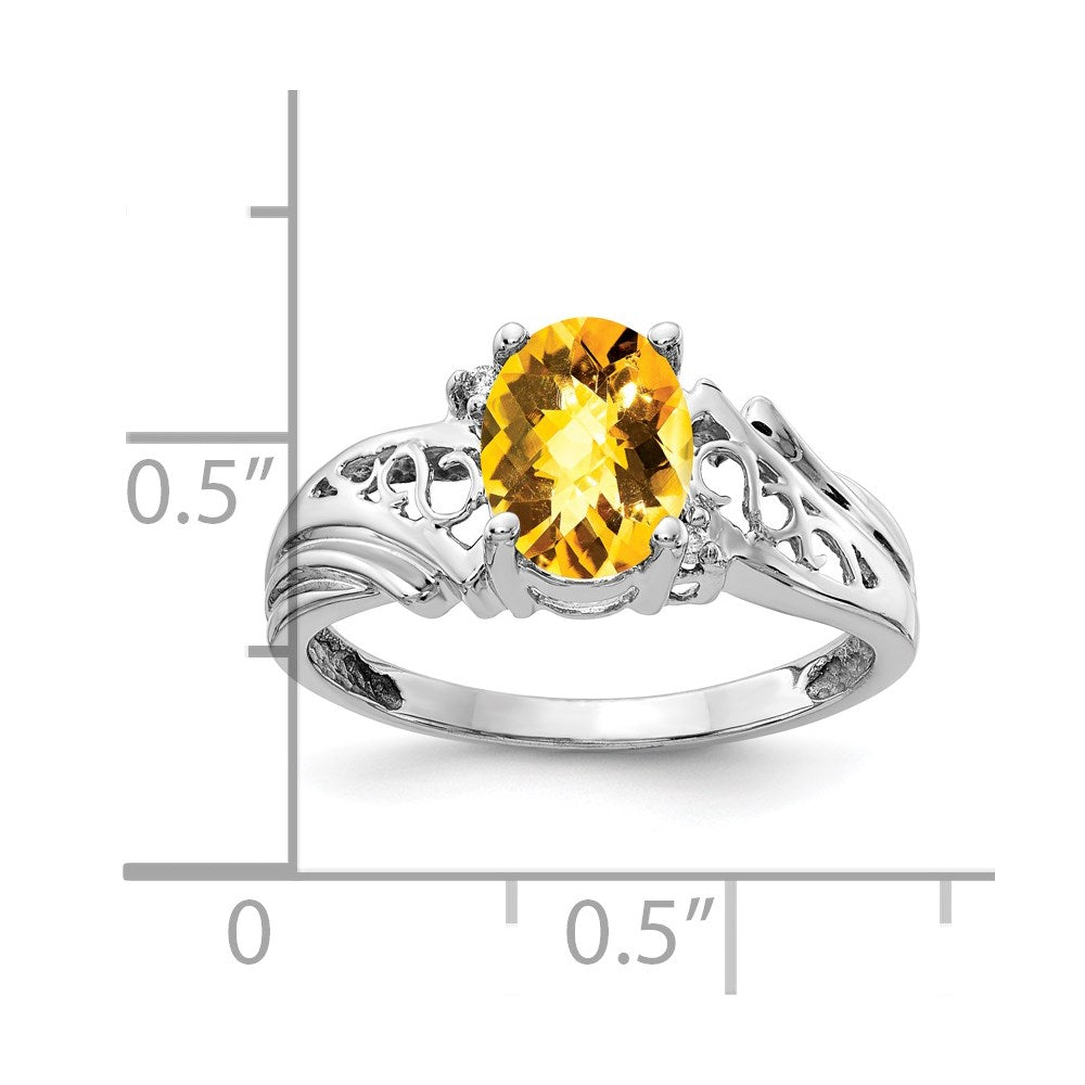 14K Weißgold 8x6mm Oval Citrin Karo Aaa Diamant Ring