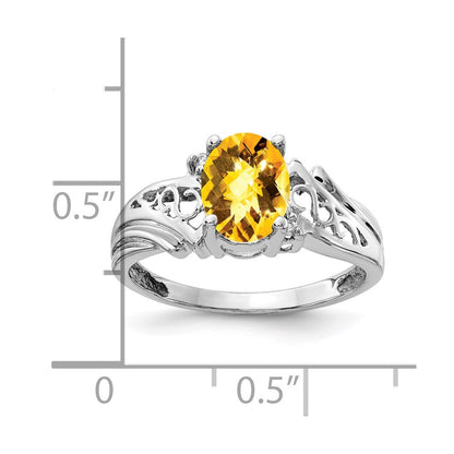 14K Weißgold 8x6mm Oval Citrin Karo A Echt Diamant Ring