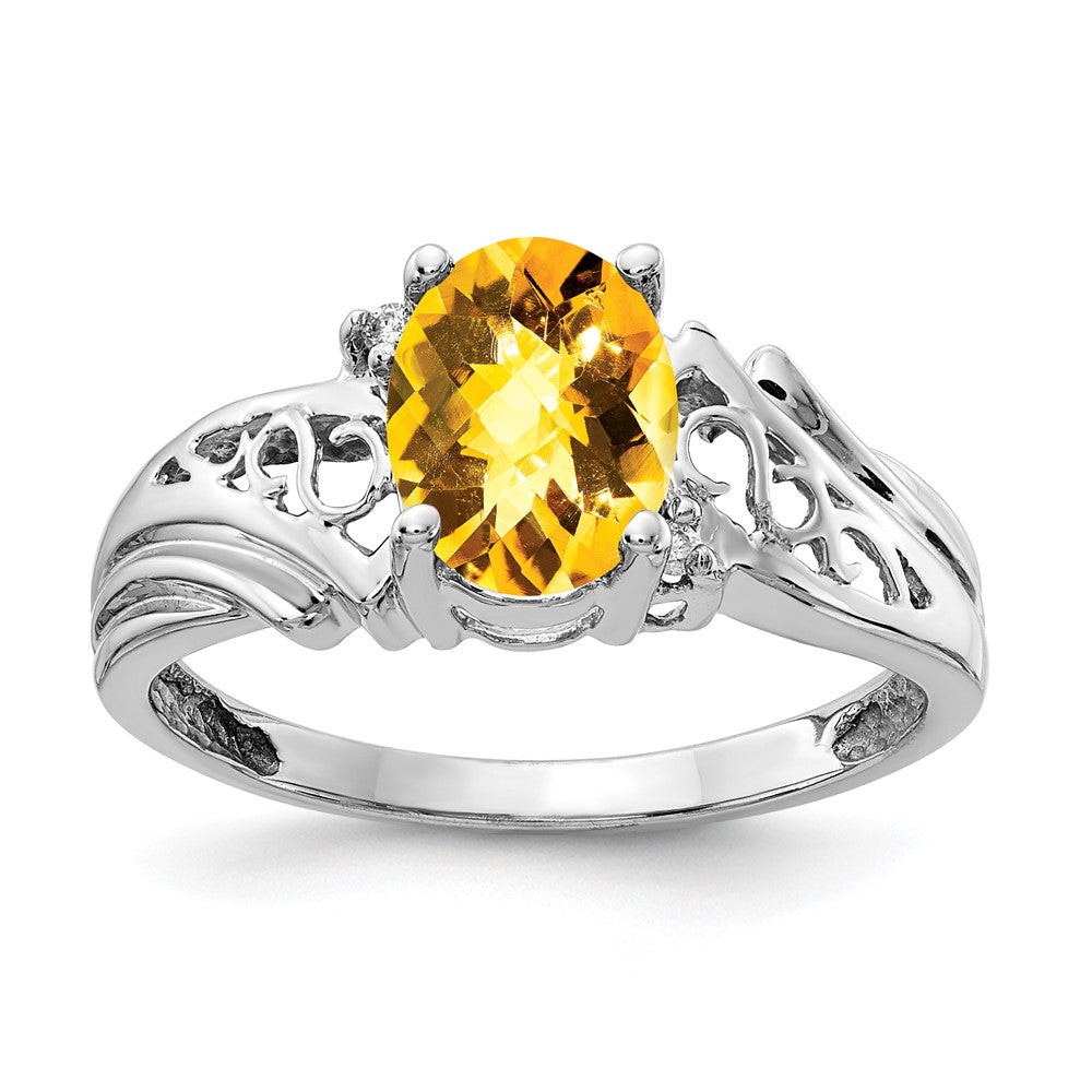 14K Weißgold 8x6mm Oval Citrin Karo Aa Diamant Ring