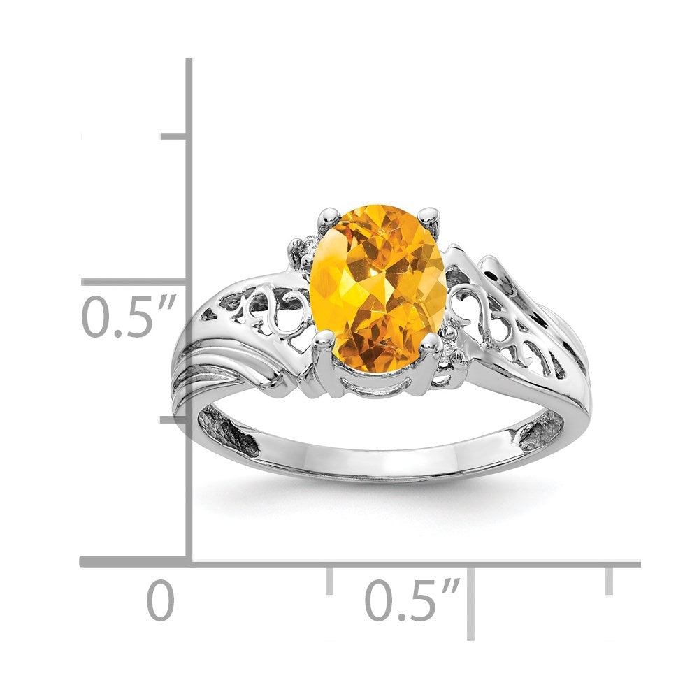 14K Weißgold 8x6mm Oval Citrin A Echt Diamant Ring