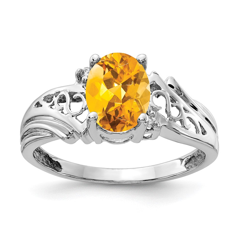 14K Weißgold 8x6mm Oval Citrin Aaa Diamant Ring