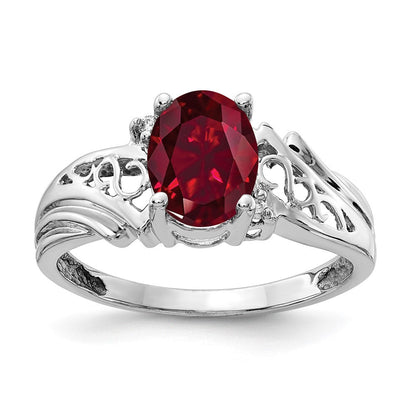14K Weißgold 8x6mm Oval Erzeugt Rubin Vs Diamant Ring