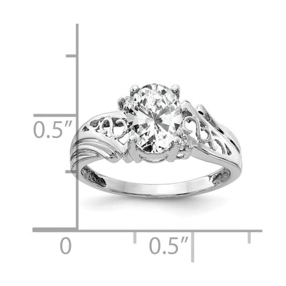 14K Weißgold 8x6mm Oval Zirkonia A Diamant Ring