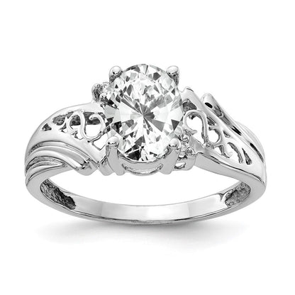 14K Weißgold 8x6mm Oval Zirkonia A Diamant Ring