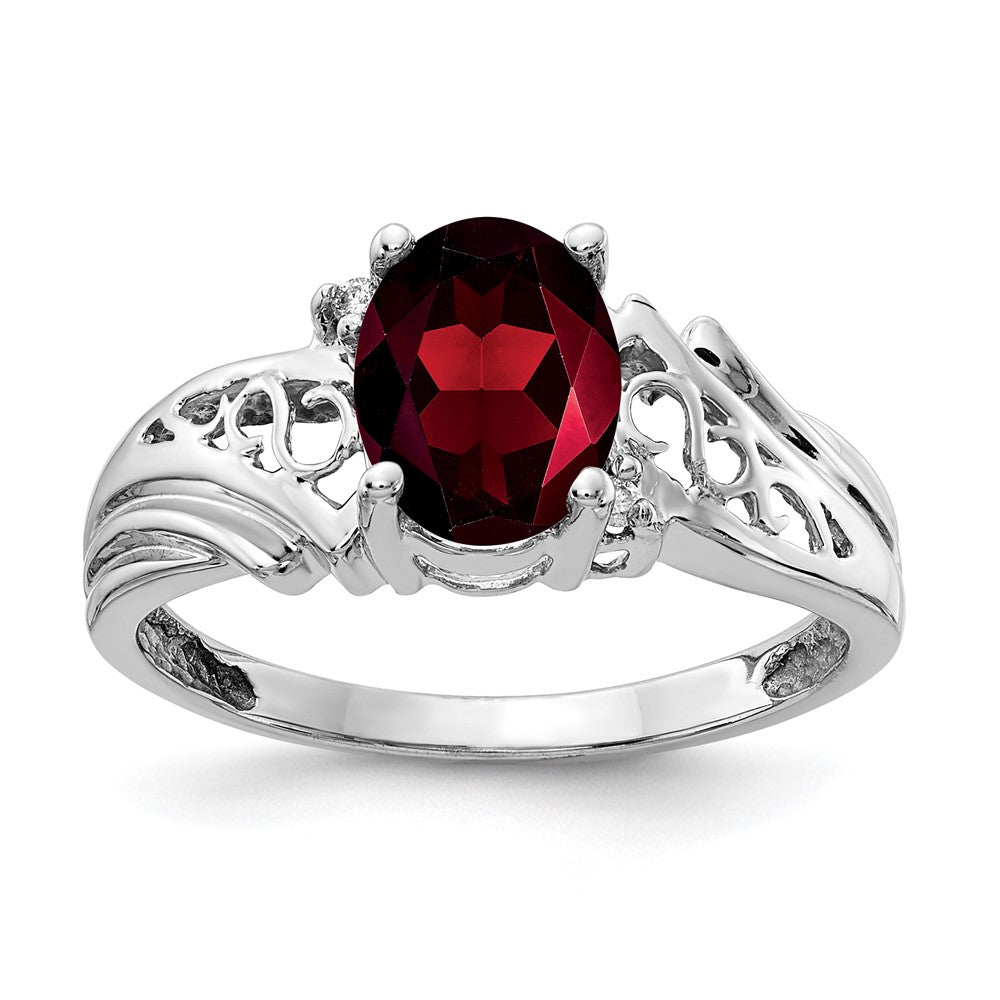 14K Weißgold 8x6mm Oval Granat Aaa Diamant Ring