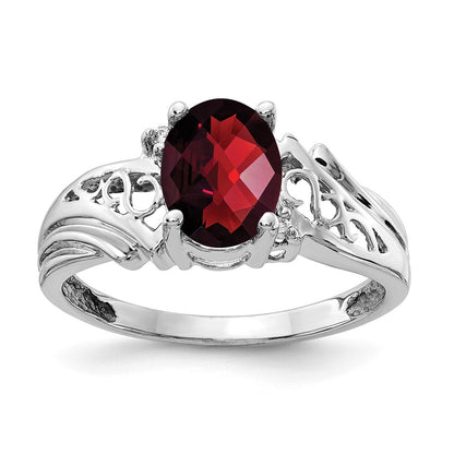 14K Weißgold 8x6mm Oval Granat Karo A Echt Diamant Ring