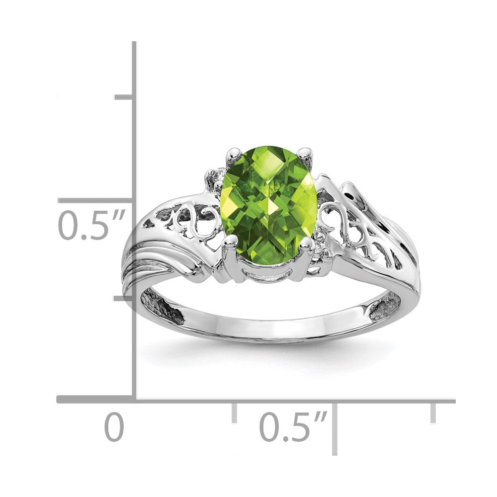 14K Weißgold 8x6mm Oval Peridot Karo Vs Diamant Ring