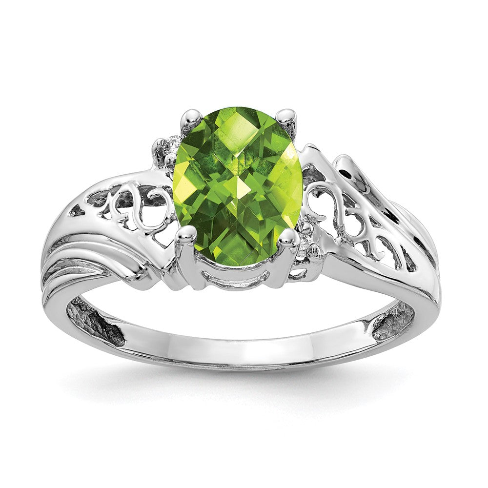 14K Weißgold 8x6mm Oval Peridot Karo A Echt Diamant Ring