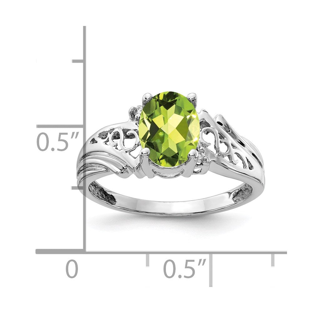 14K Weißgold 8x6mm Oval Peridot Aaa Diamant Ring