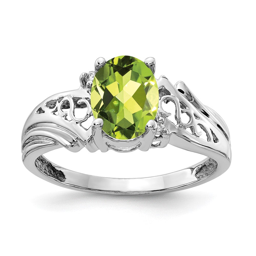 14K Weißgold 8x6mm Oval Peridot A Echt Diamant Ring