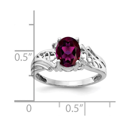14K Weißgold 8x6mm Oval Rhodolith Granat A Diamant Ring