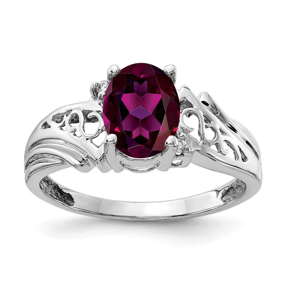 14K Weißgold 8x6mm Oval Rhodolith Granat A Diamant Ring