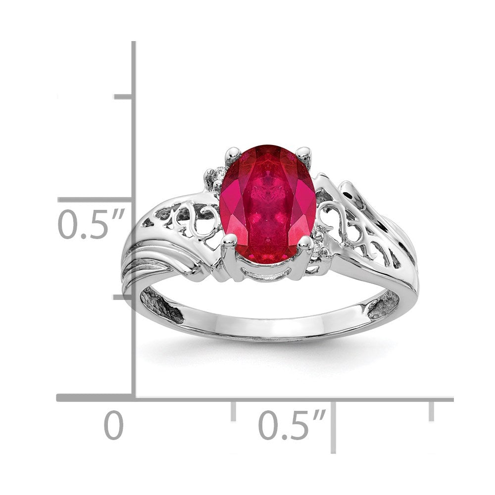 14K Weißgold 8x6mm Oval Rubin A Echt Diamant Ring
