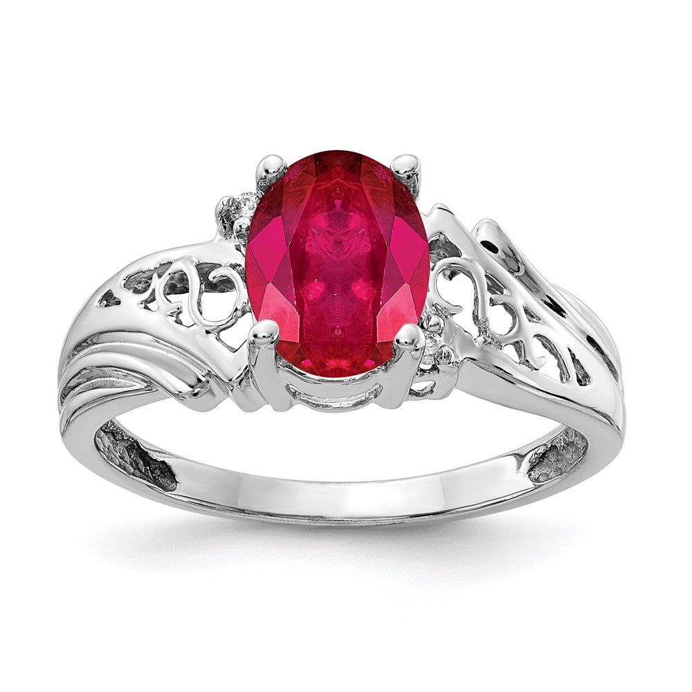 14K Weißgold 8x6mm Oval Rubin A Echt Diamant Ring