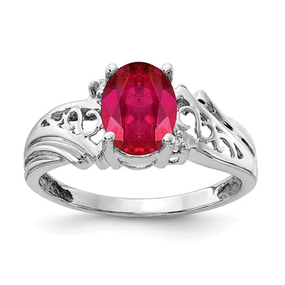 14K Weißgold 8x6mm Oval Rubin A Echt Diamant Ring