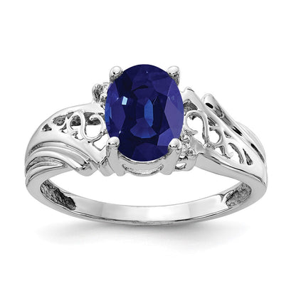 14K Weißgold 8x6mm Oval Saphir A Echt Diamant Ring
