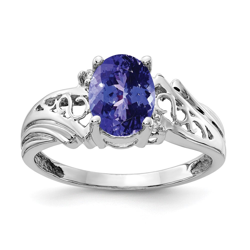 14K Weißgold 8x6mm Oval Tansanit A Diamant Ring