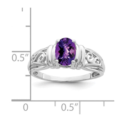 14K Weißgold Ring mit ovalem Amethyst, 7x5 mm