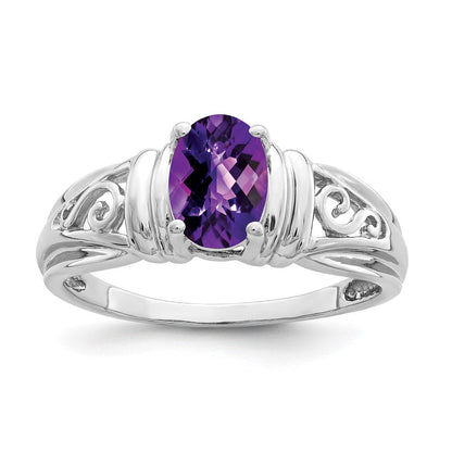 14K Weißgold 7x5mm Oval Amethyst Karo-Ring