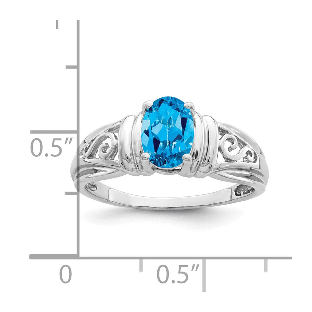 14K Weißgold Ring mit ovalem 7x5mm Blautopas