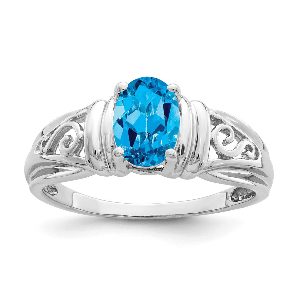 14K Weißgold Ring mit ovalem 7x5mm Blautopas