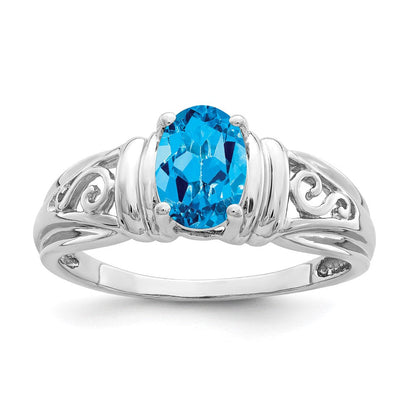 14K Weißgold Ring mit ovalem 7x5mm Blautopas