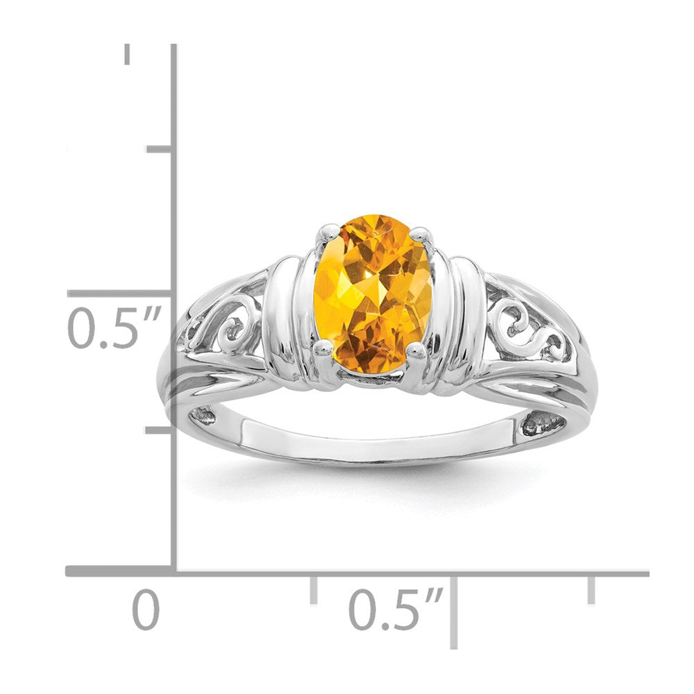 14K Weißgold Ring mit ovalem Citrin 7x5mm