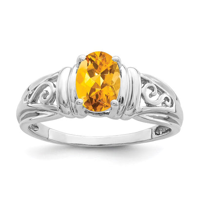 14K Weißgold Ring mit ovalem Citrin 7x5mm