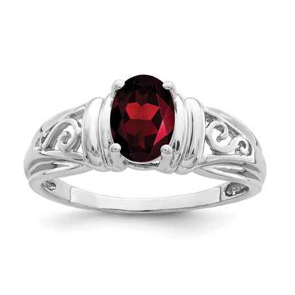 14K Weißgold Ring mit ovalem Granat 7x5mm
